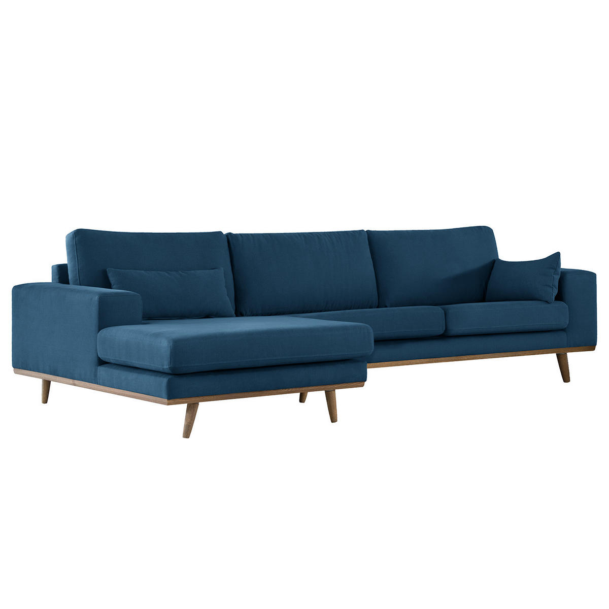 ECKSOFA mit Longchair - Blau/Eichefarben, Naturmaterialien/Eichenholz (281/153cm) - home24