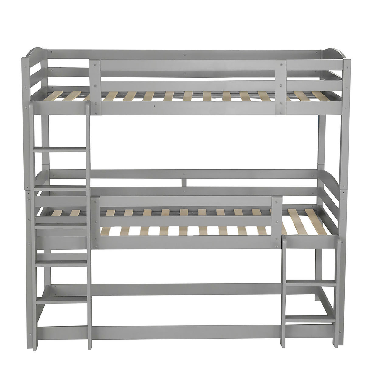 ETAGENBETT 3-fach 90/200 cm, Grau, platzsparend, ohne Matratze - Grau, Holz (90/200cm) - MIVRAY