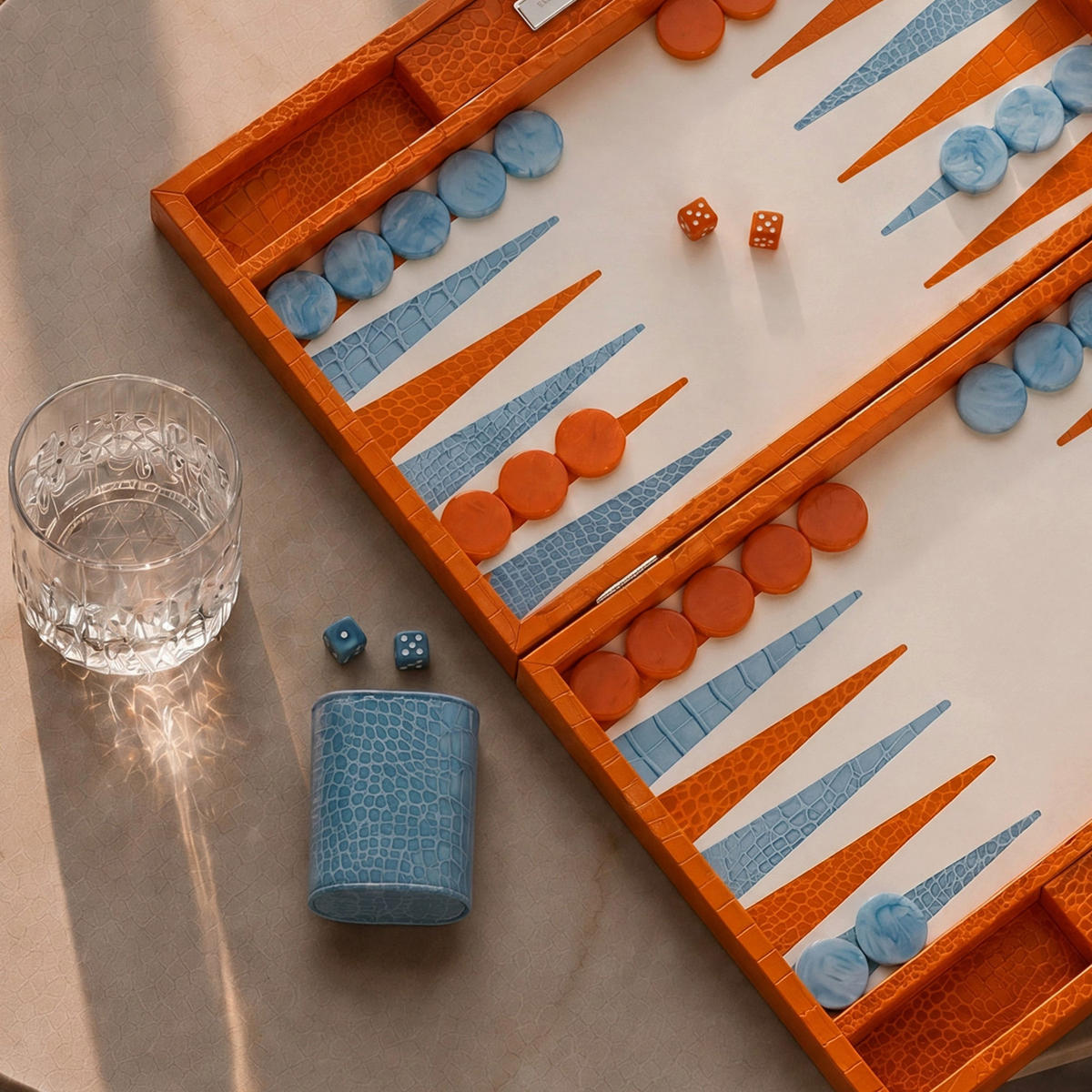 BACKGAMMON – Groß BACKGAMMON Leder Sonnenorange 46cm - Orange, Leder (46/30.3cm) - Premium Interiors