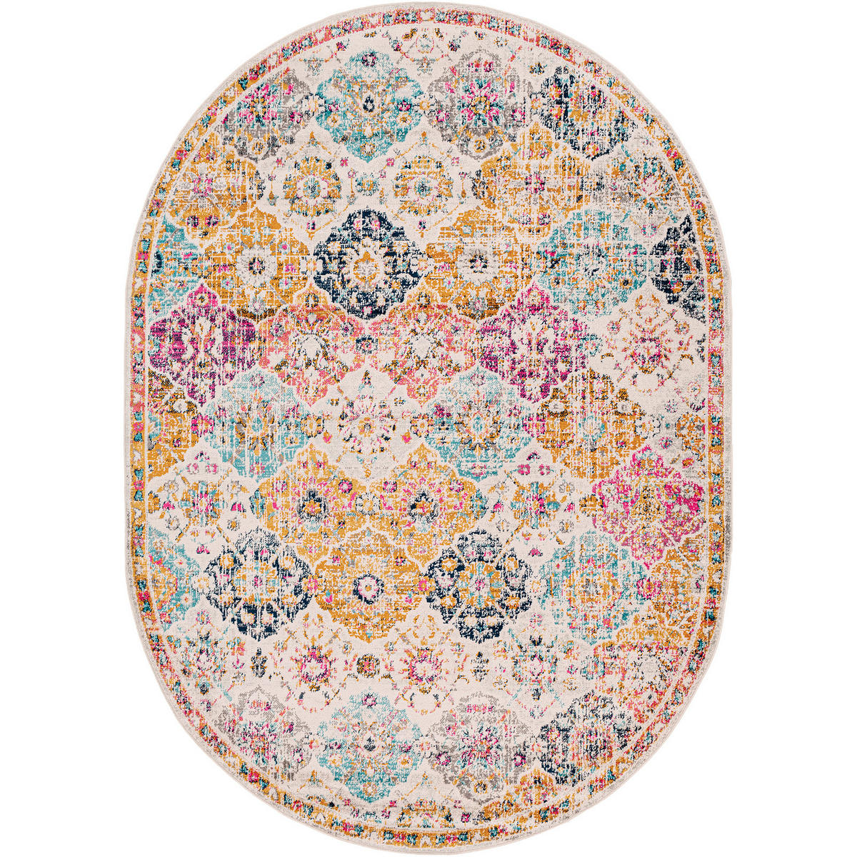 VINTAGE-TEPPICH Oval 200/275 cm Mehrfarbig - Multicolor/Orange, Naturmaterialien/Textil (200/275cm) - LIVABLISS
