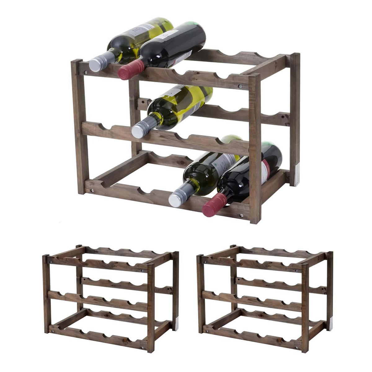 WEINREGAL 3 BÖDEN Braun - Braun, Holz (42/30/26cm) - MCW