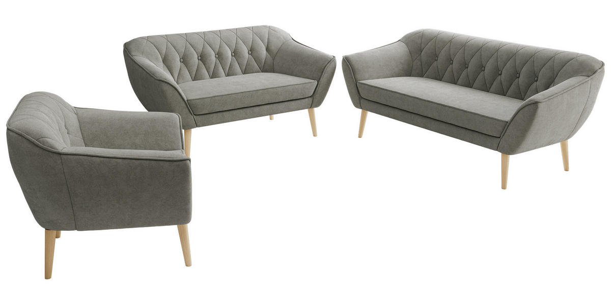 SEDACIA ZOSTAVA 3+2+1 PIRS - Sivá Štruktúrovaná látka - Drevené nohy - farba buka/sivá, kompozitné drevo/textil (180/75/74cm) - MKS