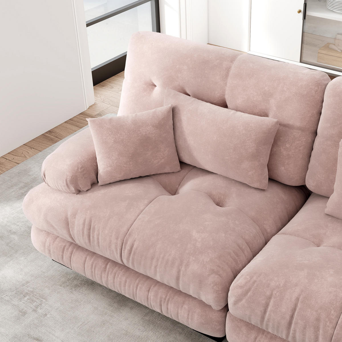 SOFA modular U- oder L-Form mit Ottomane Chenille Pink - Pink, Kunststoff (145/81/313cm) - Meubliv