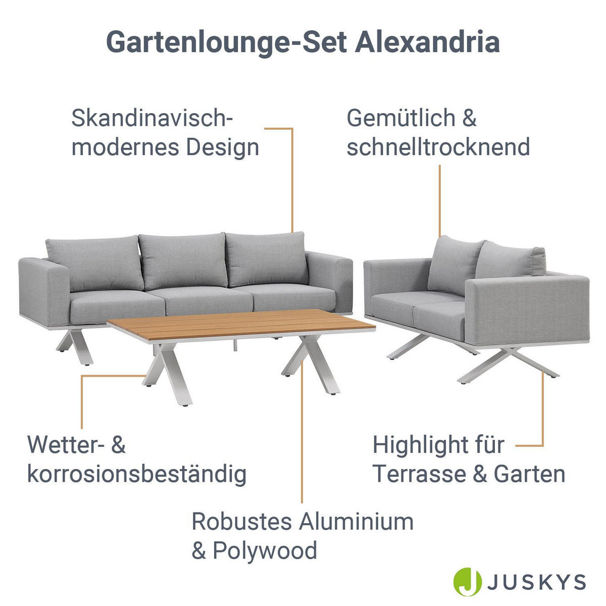 GARTEN-LOUNGE-SET Alexandria grau - Grau, Metall - Juskys