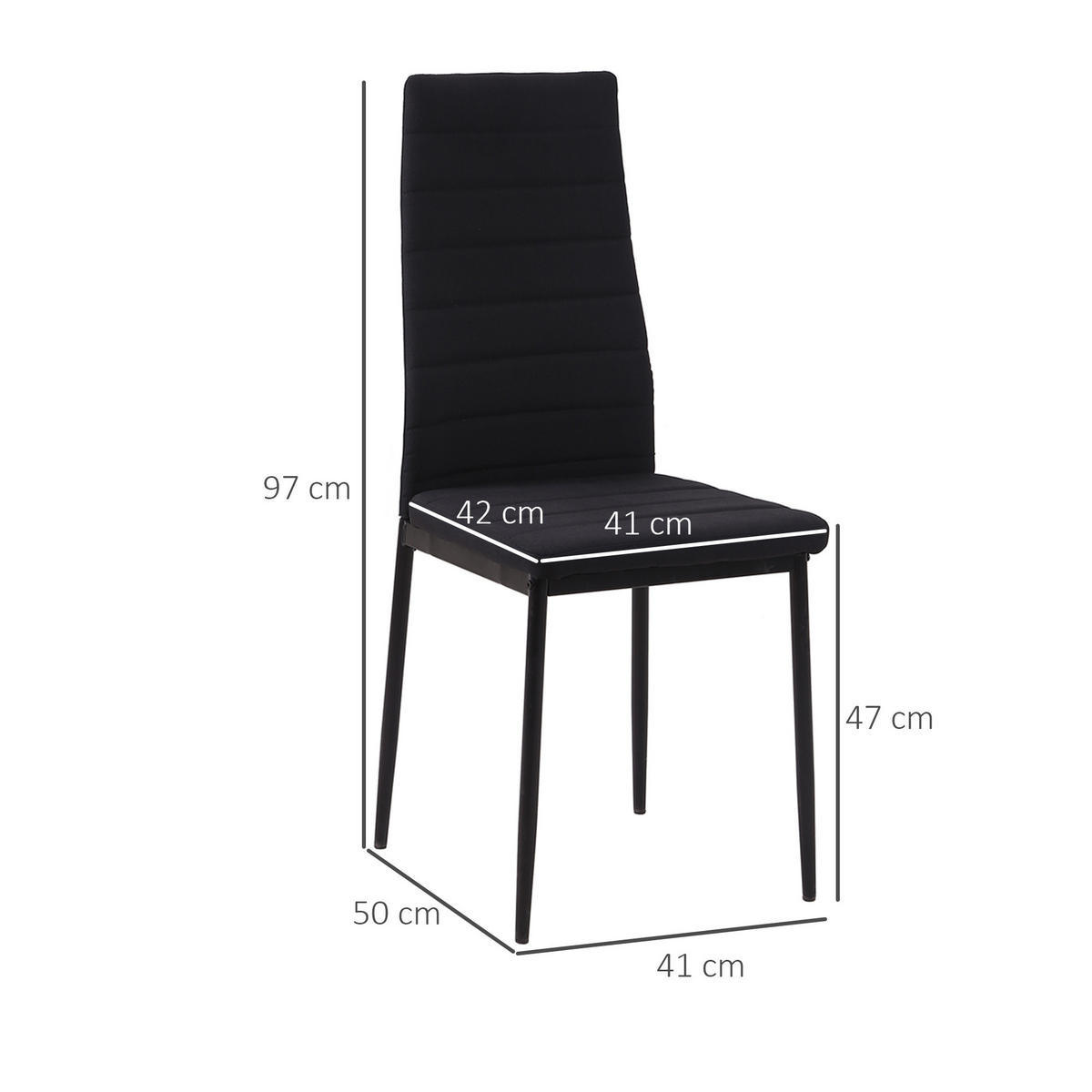 STÜHLE Schwarz 4 Stück - Schwarz, Textil (41/97/50cm) - GiPP