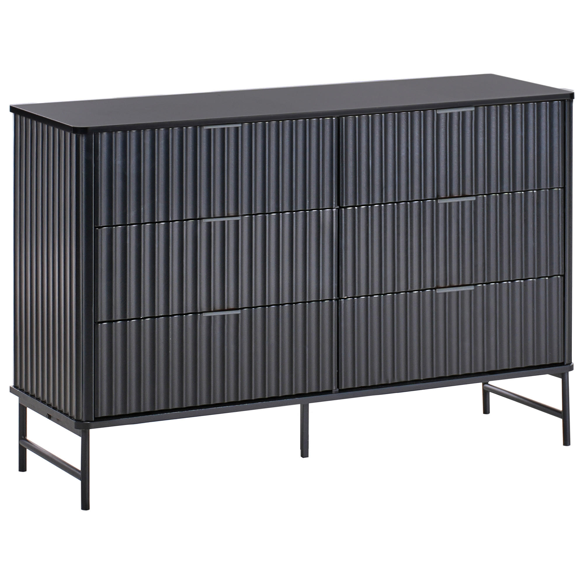 KOMMODE mit 6 Schubladen Schwarz Glastonbury - Schwarz, Holzwerkstoff (120/80/40cm) - Beliani