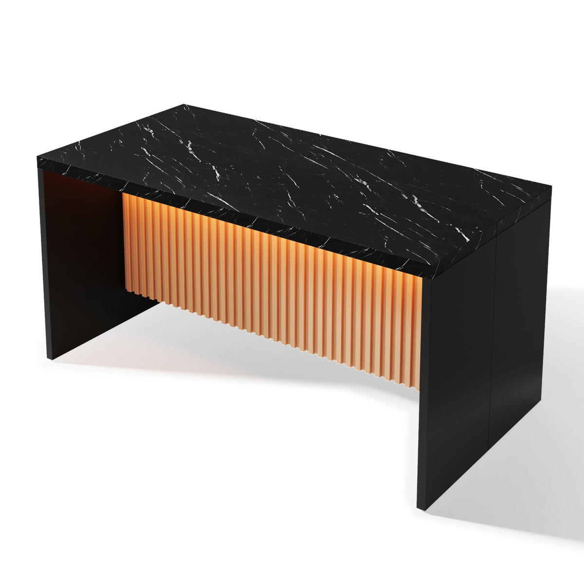 KÜCHENINSEL 155/80/90 cm Schwarz mit LED-Leuchten, 2 Steckdosen und 2 USB-Anschlüsse - Schwarz, Holz/Holzwerkstoff (80/90/155cm) - Oxeza