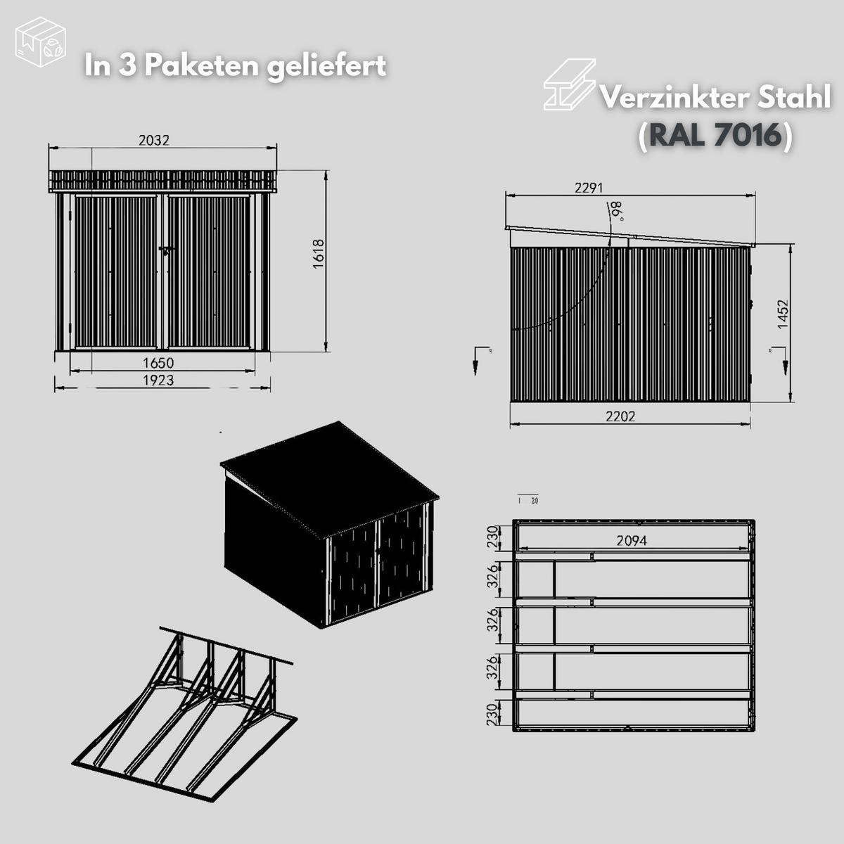FAHRRADGARAGE 1er-Set - Anthrazit, Metall (192/162/220cm) - Albatros