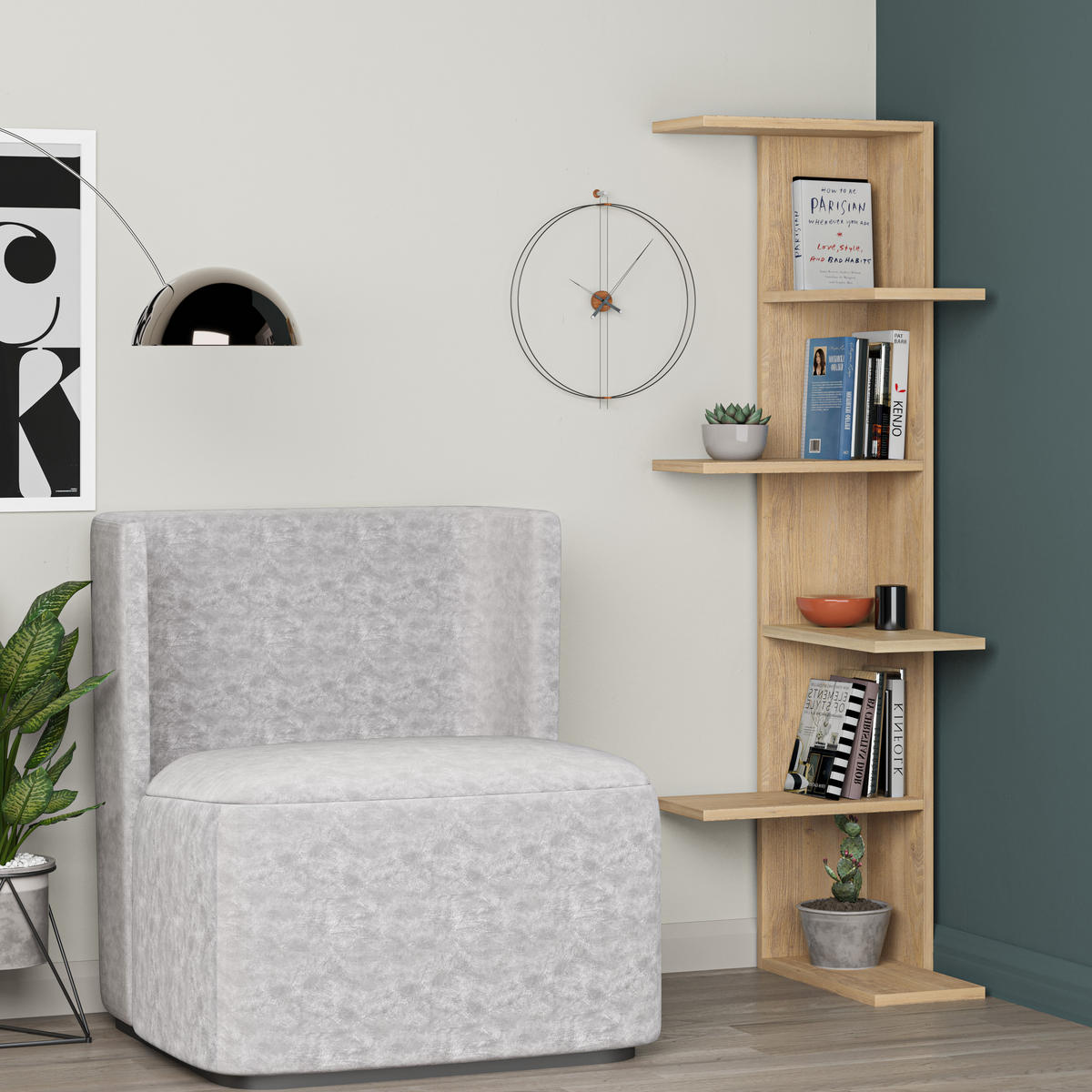 ECK BÜCHERREGAL Saso Eiche 37/141/24 cm - Naturfarben, Holzwerkstoff (37/141/24cm) - Decortie