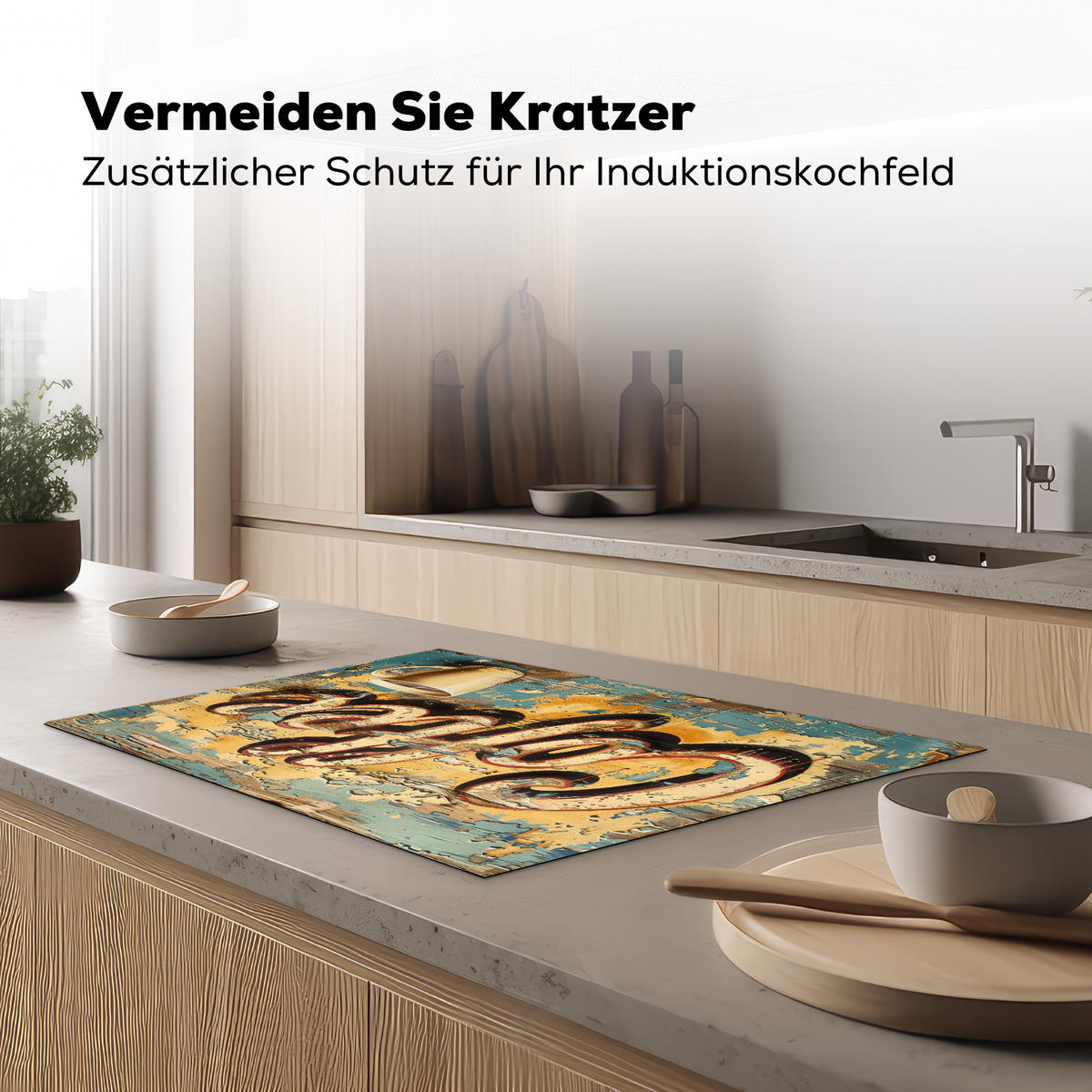 HERDABDECKPLATTE Kaffee - Vintage - Braun - Tasse Ceranfeldabdeckung 76x51.5 cm - Teakfarben, Kunststoff (76/51.5/0.2cm) - MuchoWow