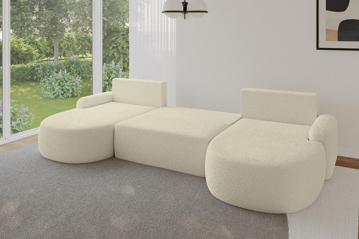 WOHNLANDSCHAFT mit Schlaffunktion und Bettkasten LIRA-U - 335x172x89 Beige - Creme, Holzwerkstoff/Textil (335/89/172cm) - ALTDECOR