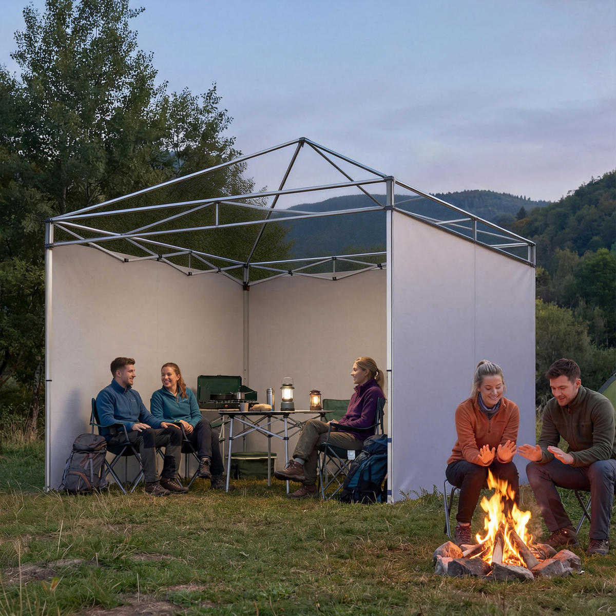 SEITENTEILE-FÜR-PAVILLON 3er Set Oxford-Gewebe Blau - Dunkelblau, Textil (200/1/300cm) - Outsunny