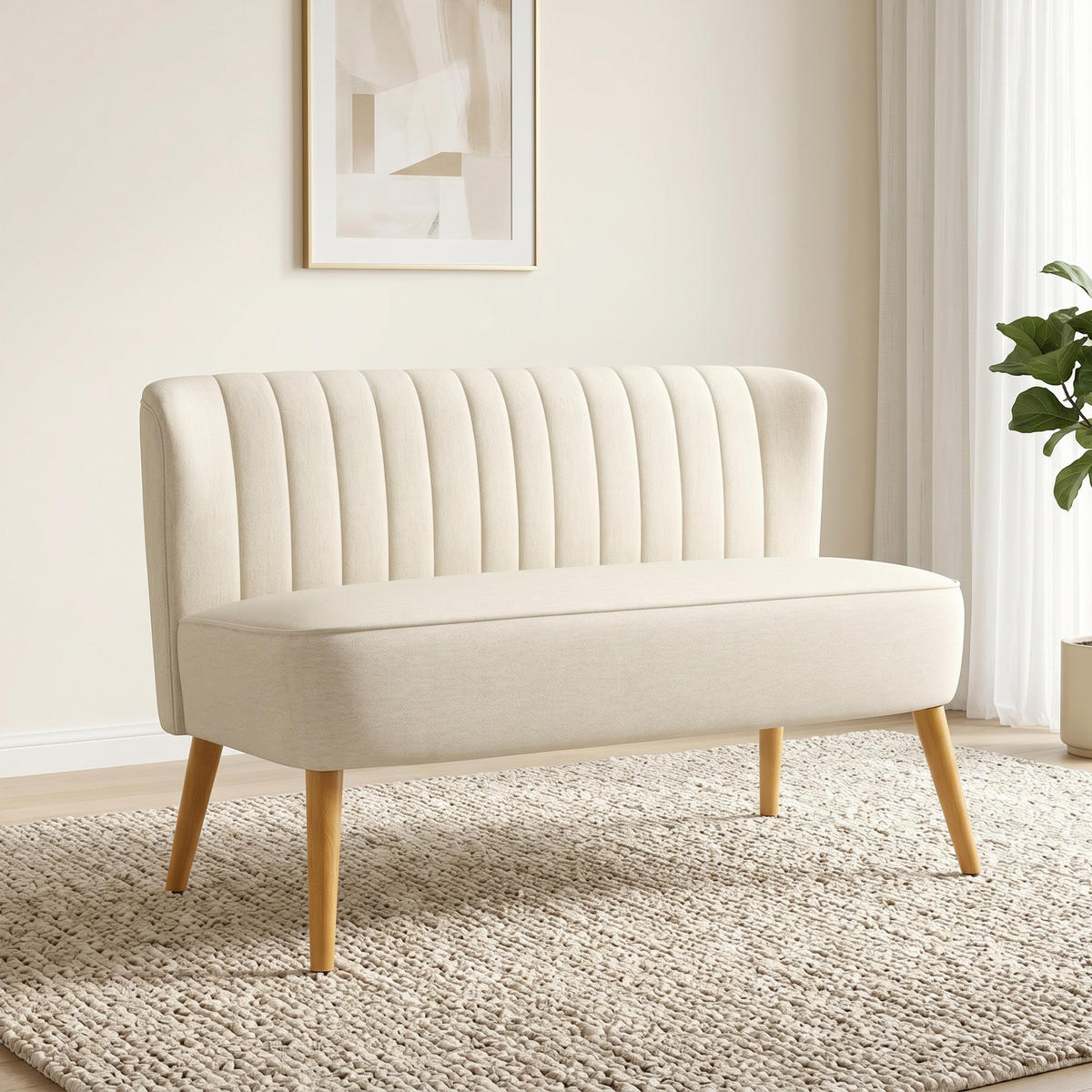 SOFA 2-Sitzer Couch Stoffsofa Sitzmöbel Polstersofa Loungesofa breit Cremeweiß - Creme/Naturfarben, Holz/Textil (56.5/77/117cm) - HOMCOM