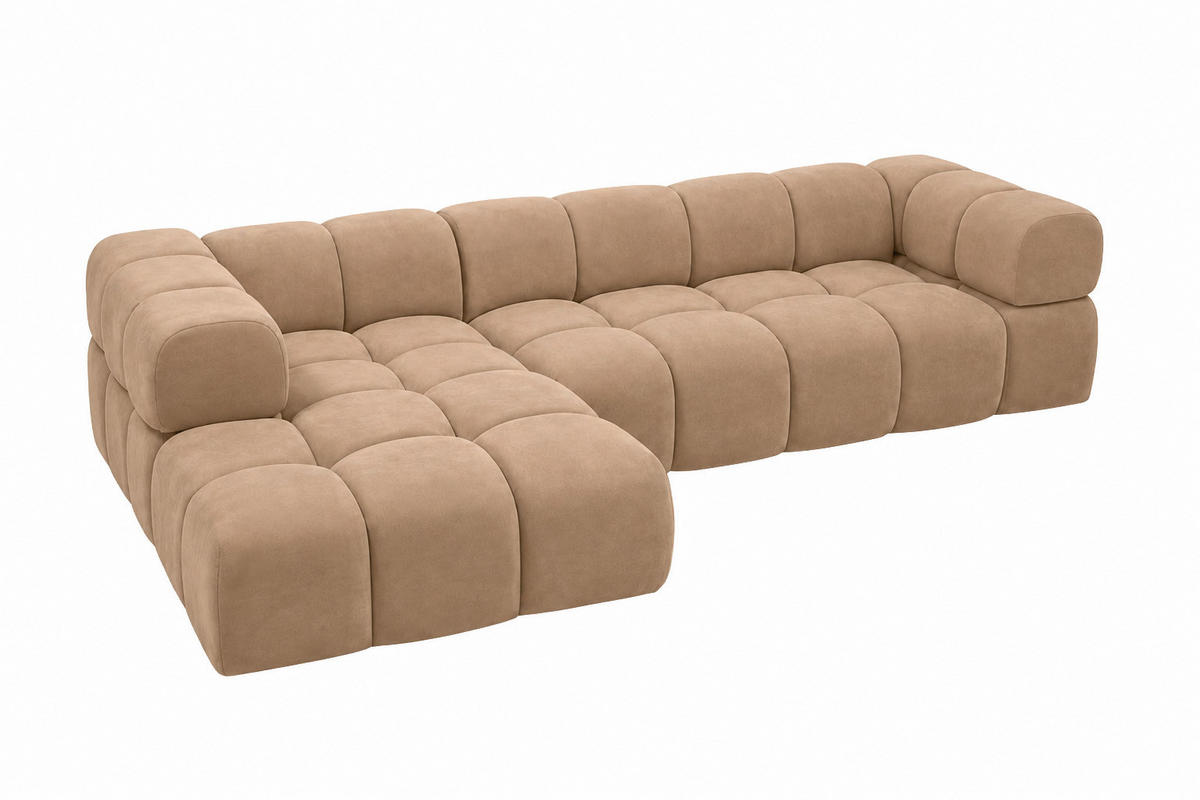 ECKSOFA L-Form, Veloursstoff Bluvel, Latte, Links, Averro XL - Cappuccino, Holz (320/150cm) - Kaiser Möbel