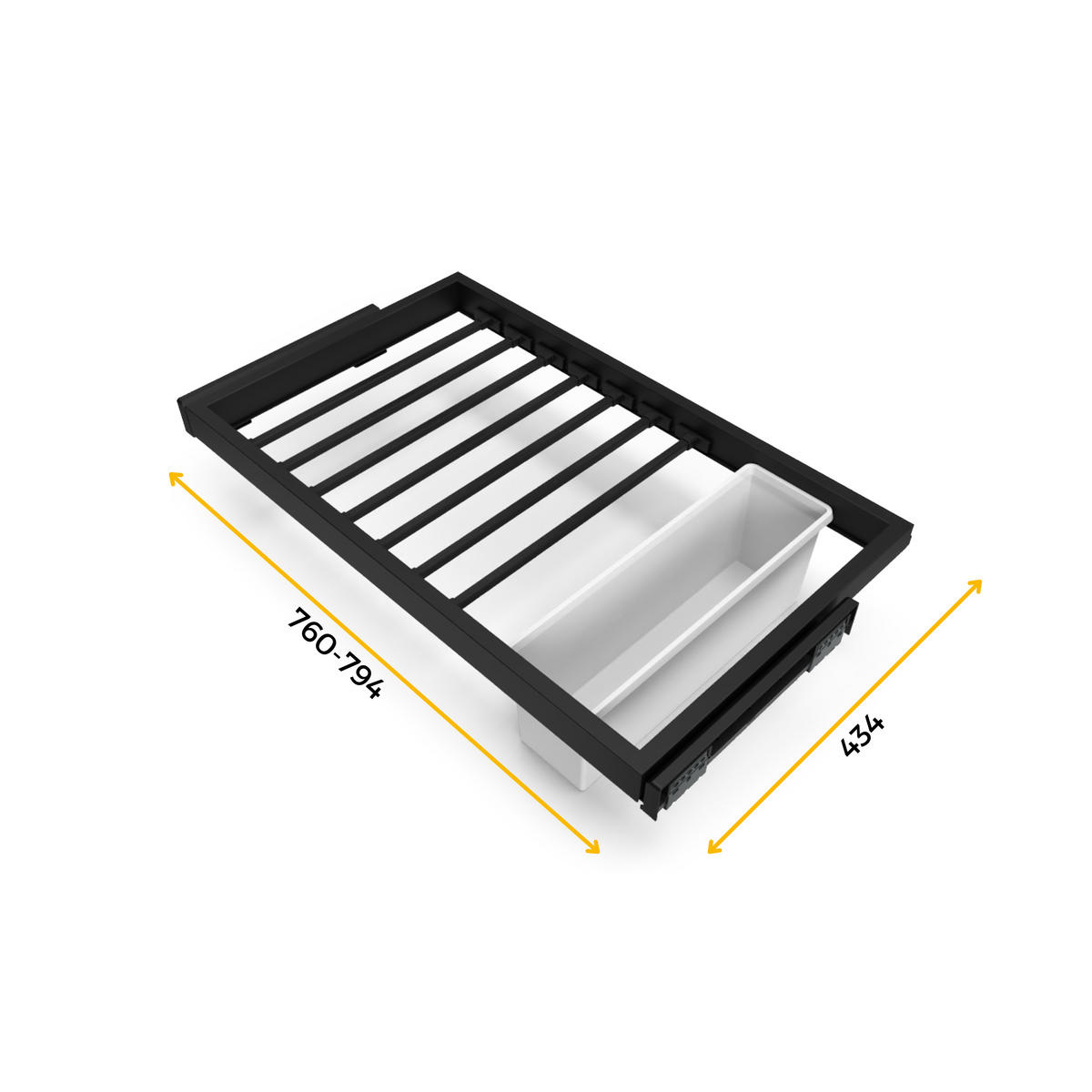 HOSENTRÄGER, 1 Tablett und sanft schließendem Gleitrahmen für Kleiderschränke, verstellbar, Modul 800mm, Schwarz texturiert 7er-set - Schwarz, Metall (77.5/15/52.5cm) - EMUCA