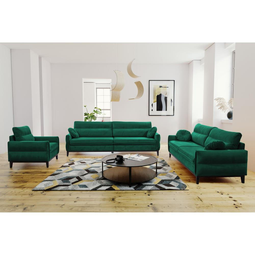 SOFA 3-SITZER Belweder Velours dunkelgrün - Wengefarben/Dunkelgrün, Holz/Textil (268/95/94cm) - Beautysofa