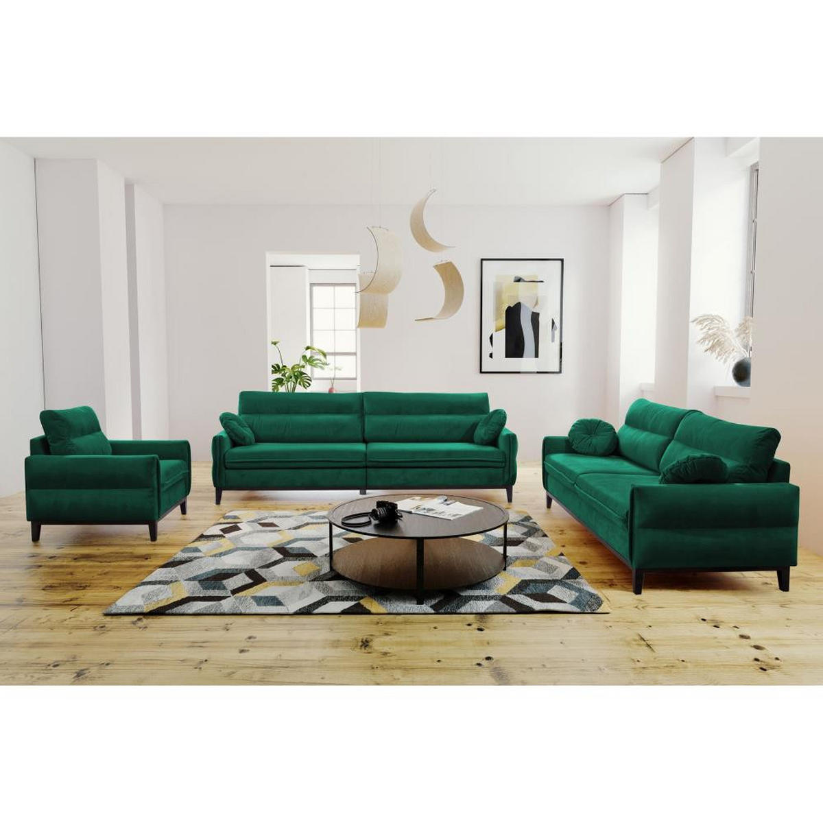 SOFA 3-SITZER Belweder Velours dunkelgrün - Wengefarben/Dunkelgrün, Holz/Textil (268/95/94cm) - Beautysofa