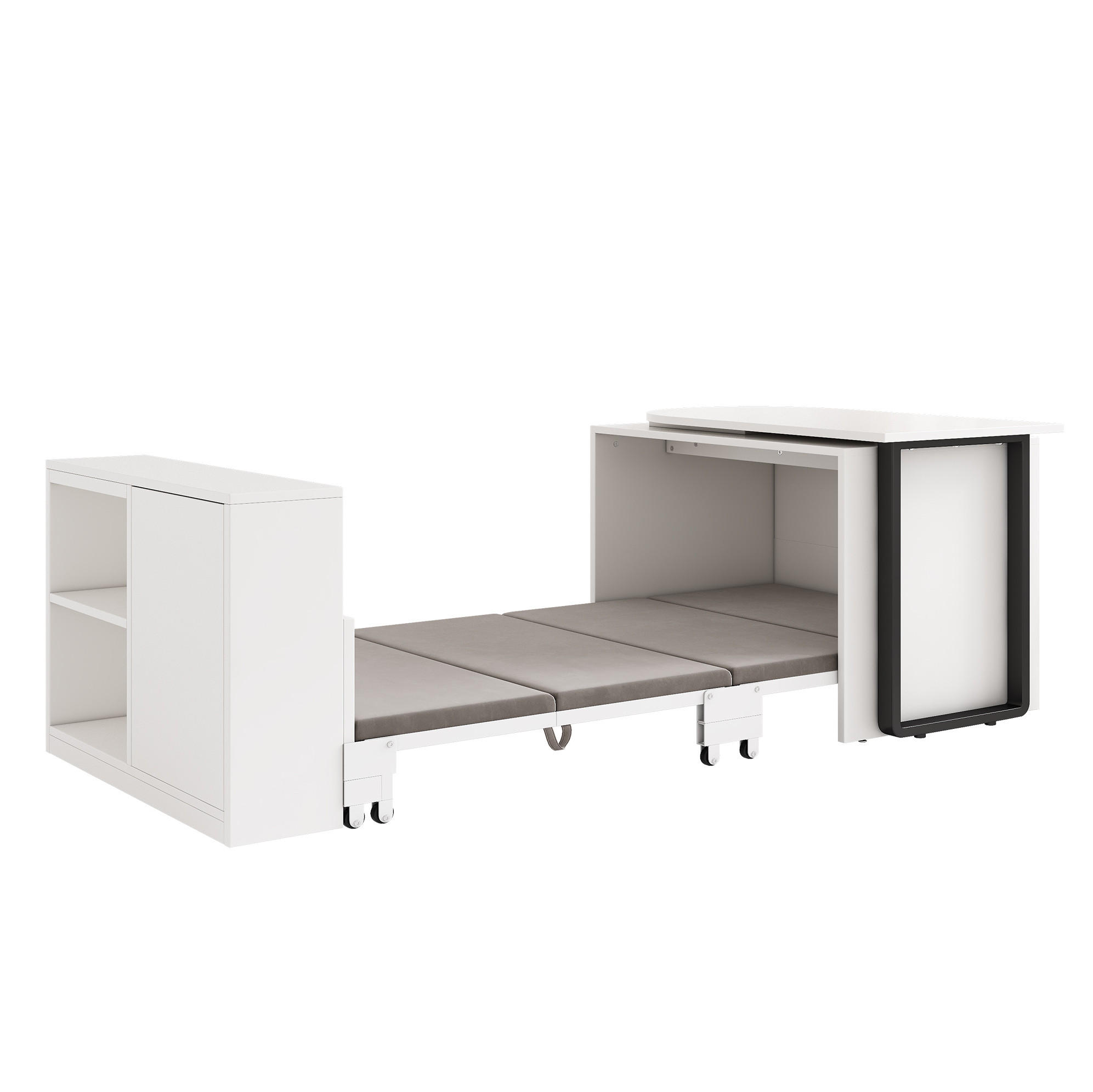 SCHRANKBETT Schreibtisch mit Klappbett 216/116/79 cm aus Metall und Holzwerkstoff mit Stauraum Weiß - Weiß, Metall (90/200cm) - Modenvie