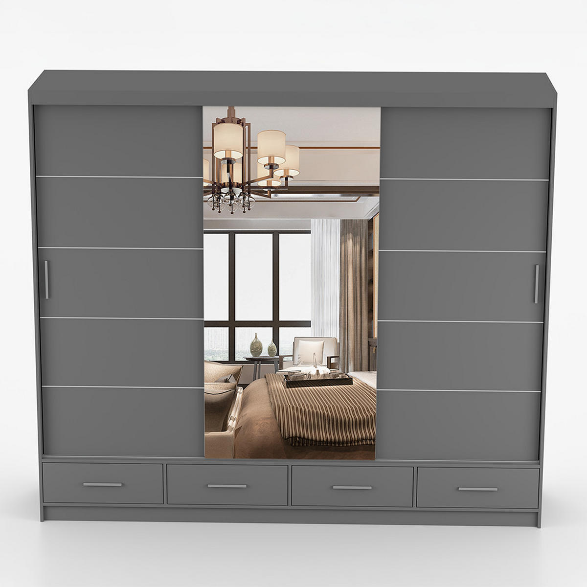 KLEIDERSCHRANK Florence 250 cm, 250/215/64, 2-türig, grau - Grau, Holzwerkstoff (250/215/64cm) - imoebel24