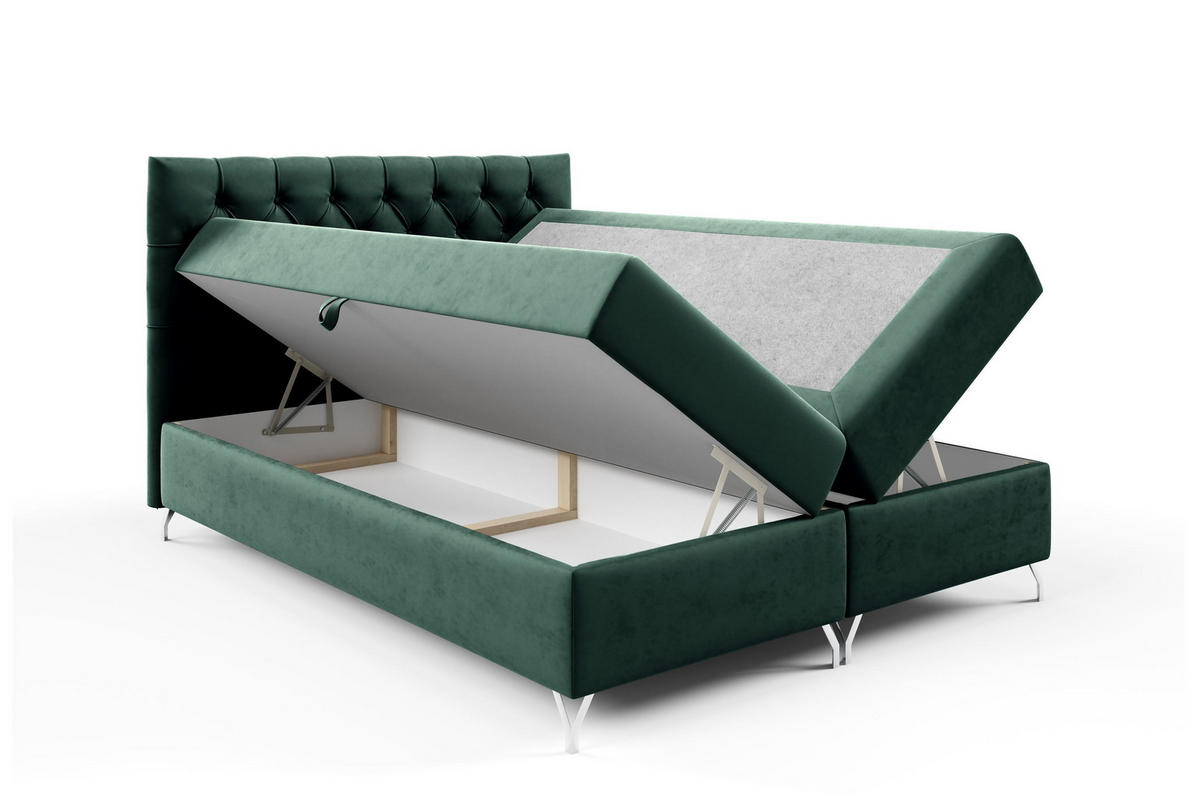 BOXBETT mit Stauraum und Topper Grün 120x200 cm - Grün, Textil (120/200cm) - Home Collective
