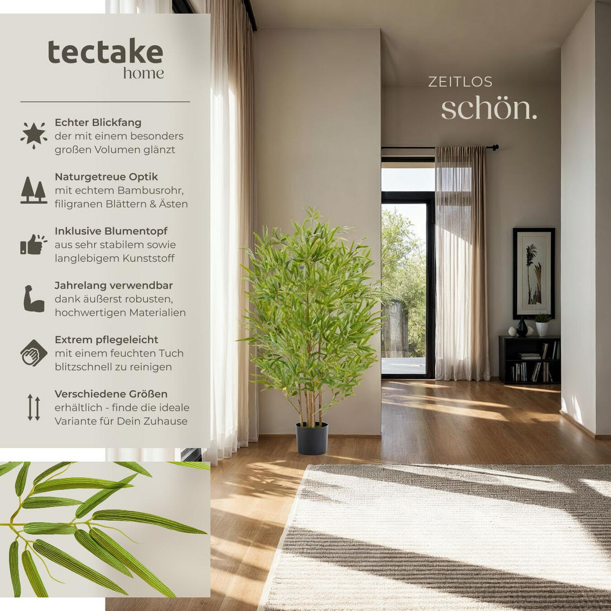 KÜNSTLICHER-BAMBUSBAUM Bambosa,stabiler Kunststoff-Blumentopf,grün - Grün, Kunststoff (120cm) - tectake