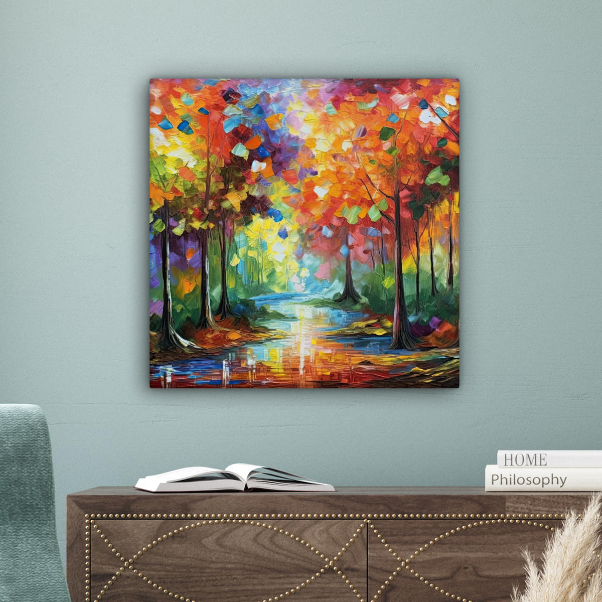 LEINWANDBILD Landschaft - Wald - Farben - Natur Wandbild Wohnzimmer 50x50 cm - Multicolor, Textil (50/50cm) - MuchoWow