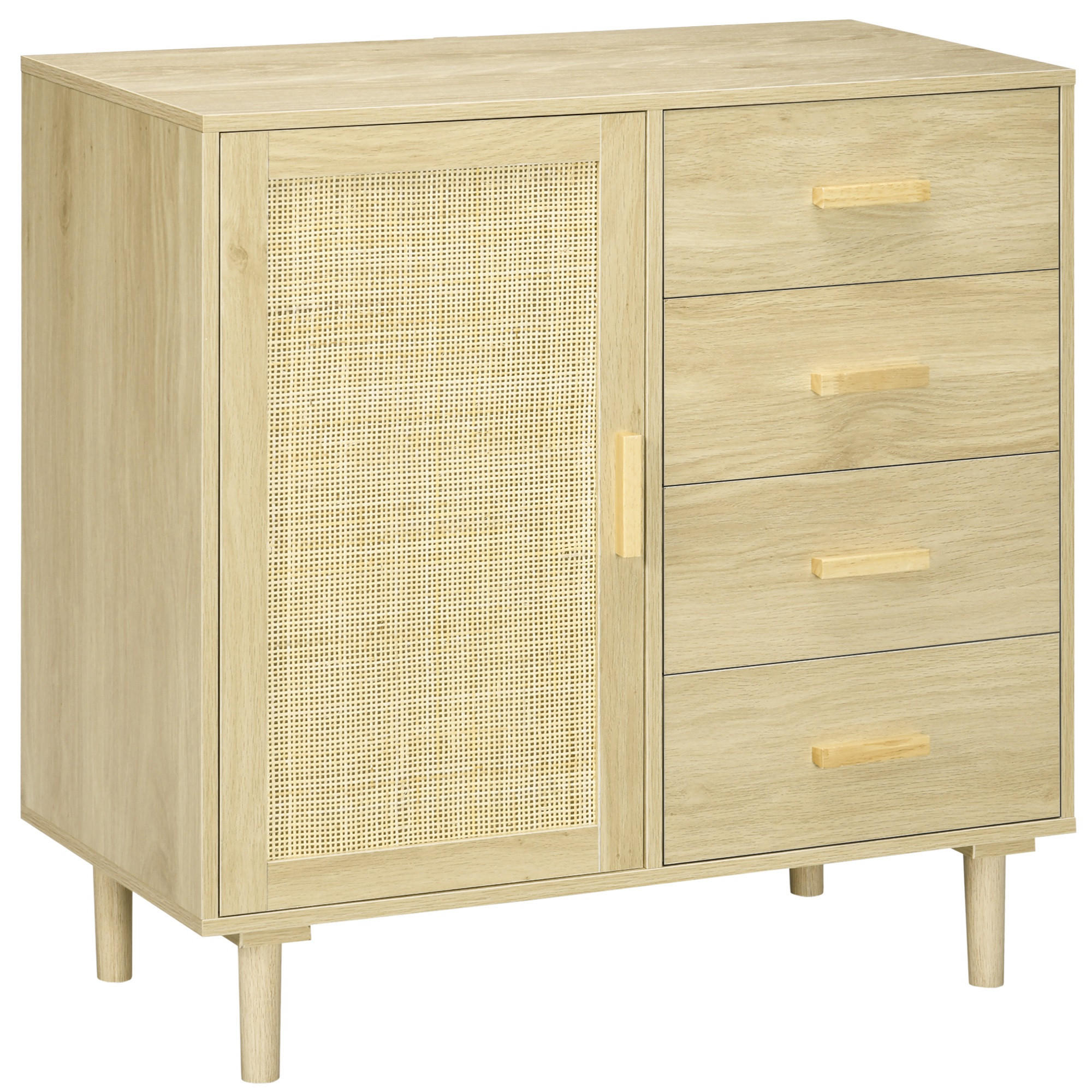 SIDEBOARD Naturfarben, 1 Tür, 4 Schubladen, 80/38/80,5 cm - Naturfarben, Holz (80/80.5/38cm) - PANGIVO