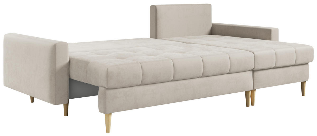 ECKSOFA Astra Beige Velvet - Beige/Braun, Holz/Textil (220/140cm) - MKS