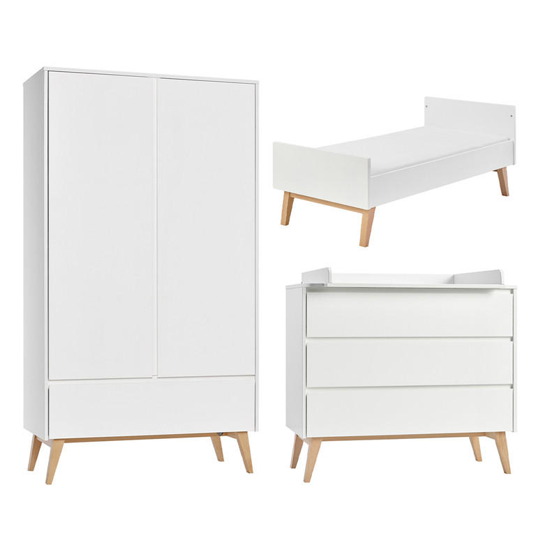 POKOJ PRO MIMINKO 3DÍLNÝ Bílá a dřevo - bílá, kompozitní dřevo (144/89/76cm) - Petits-meubles