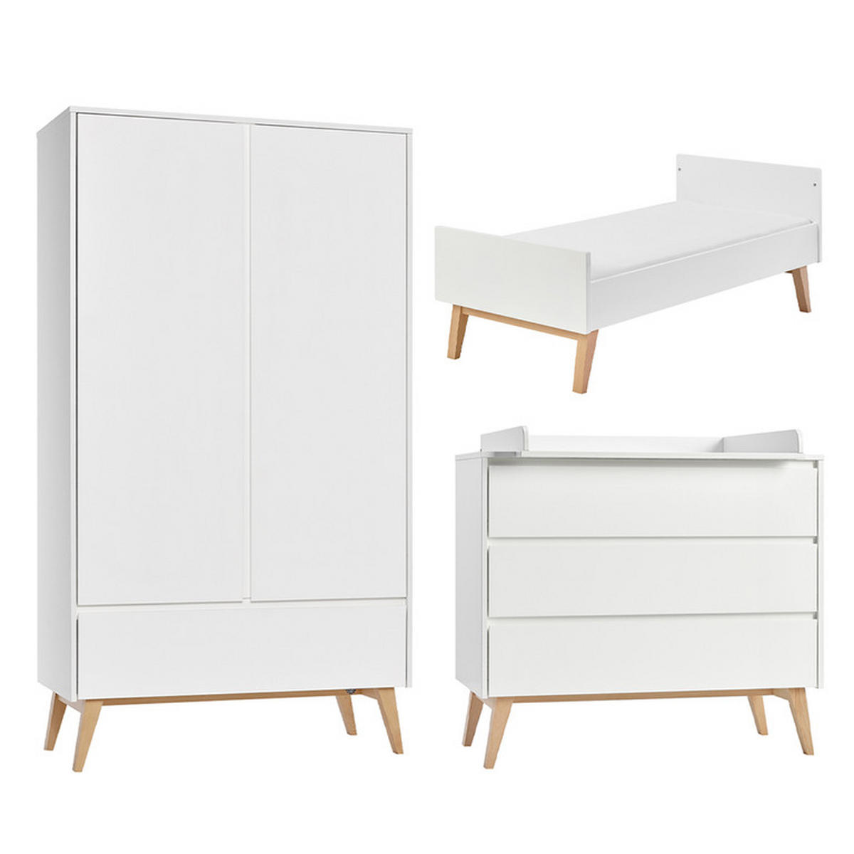 POKOJ PRO MIMINKO 3DÍLNÝ Bílá a dřevo - bílá, kompozitní dřevo (144/89/76cm) - Petits-meubles