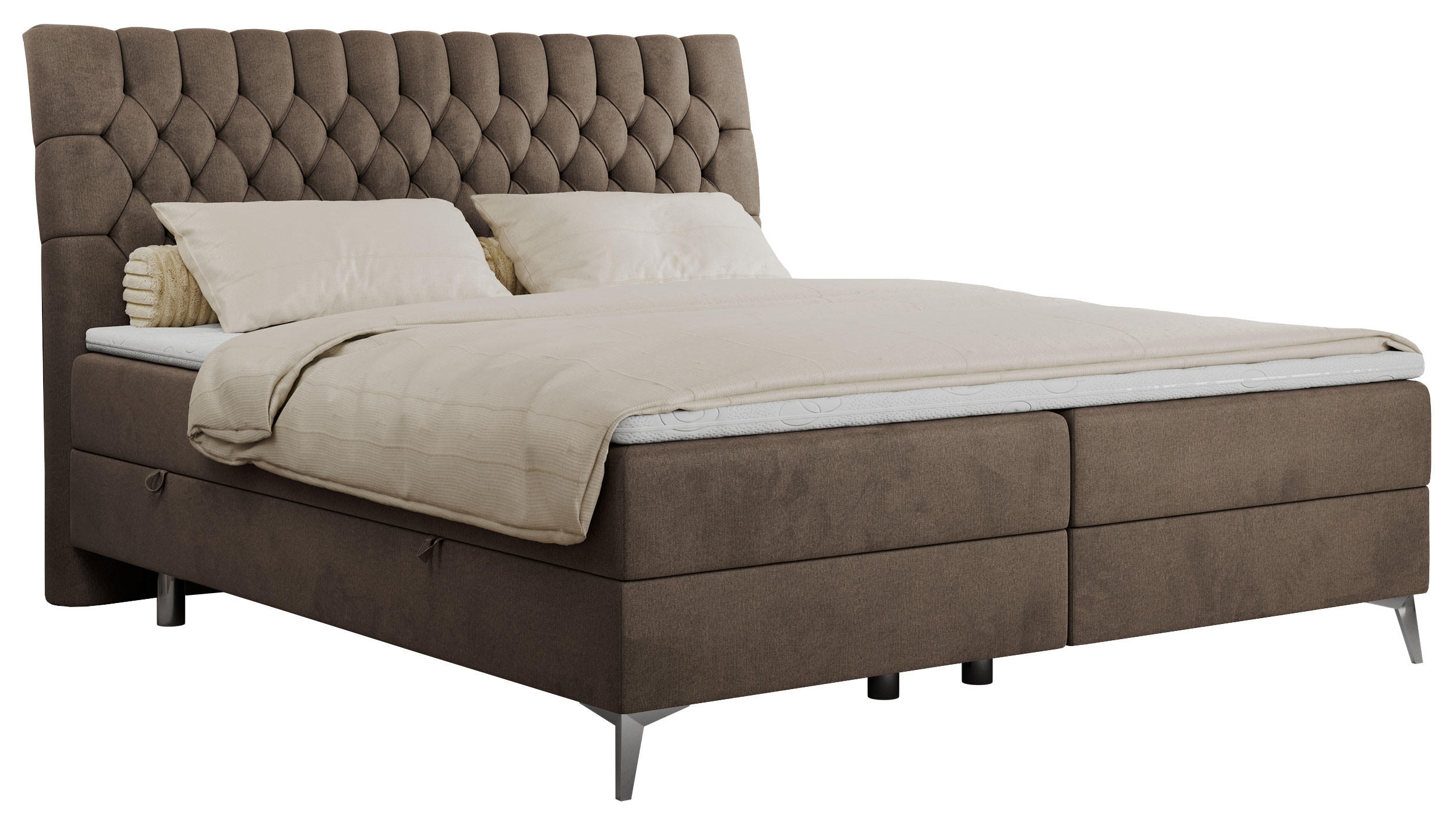 BOXBETT MILEN 180/200 Braun Velvet - H3 - Braun, Holz/Textil (180/200cm) - MKS