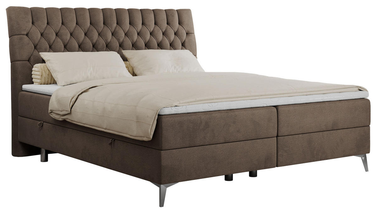 BOXBETT MILEN 180/200 Braun Velvet - H3 - Braun, Holz/Textil (180/200cm) - MKS