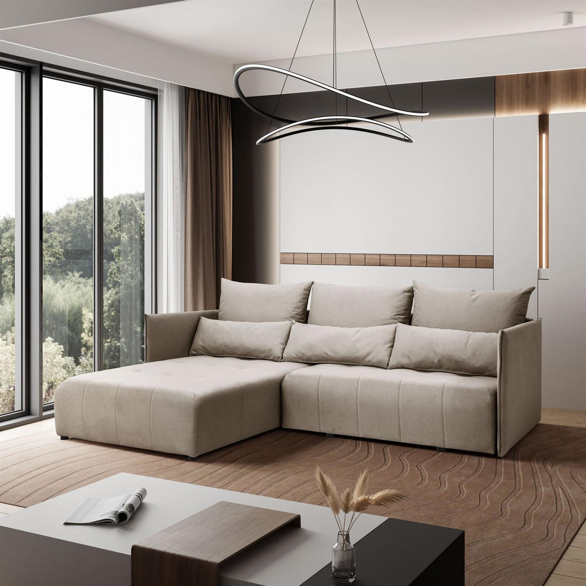 ECKSOFA APOLLO L mit Schlaffunktion und Bettkasten – linke Seite - Beige, Textil (246/188cm) - Lookway