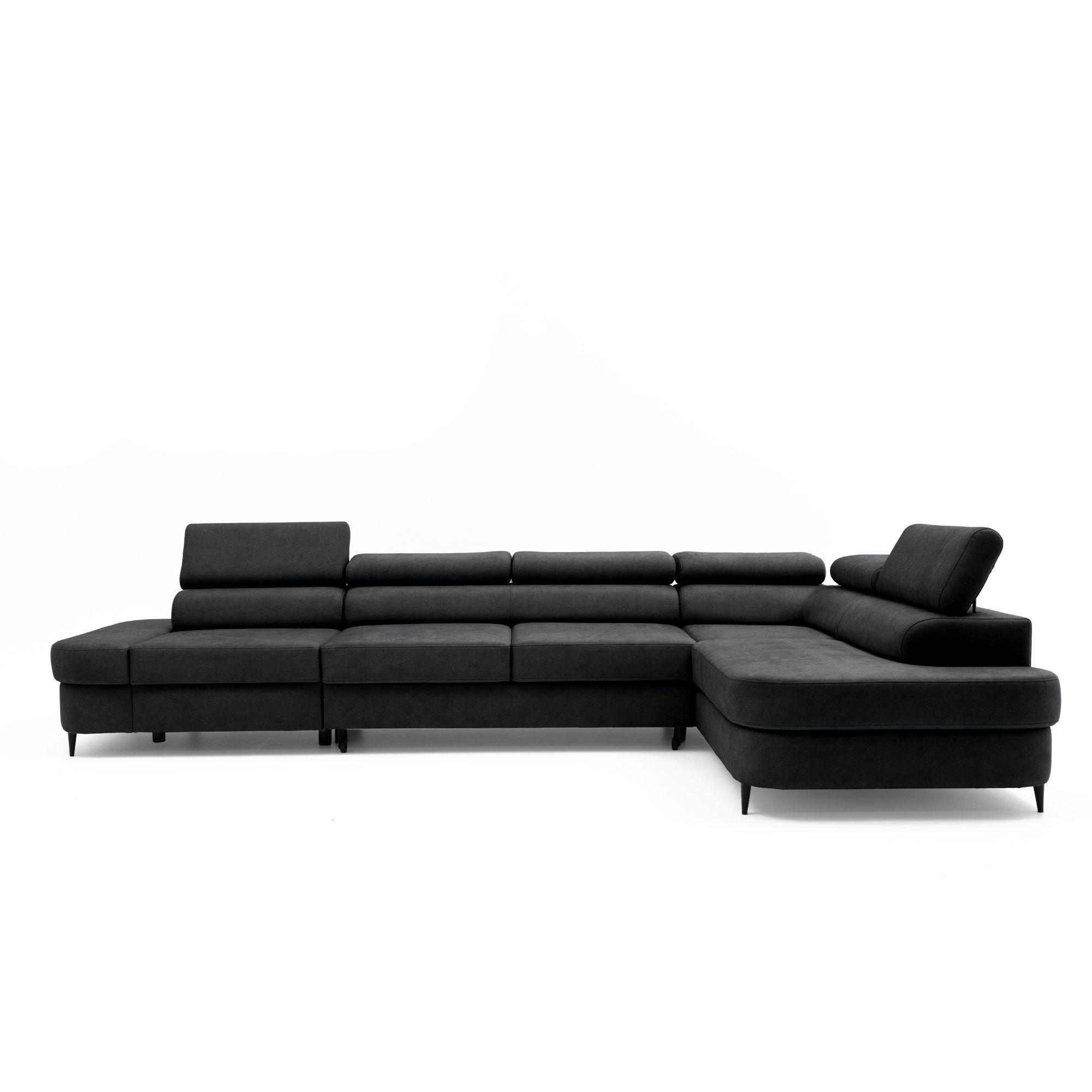 ECKSOFA PRIAM MAXI L-Form Rechts mit Schlaffunktion 125x195 Velours Anthrazit - Anthrazit/Schwarz, Holz/Textil (350/203cm) - Muffo