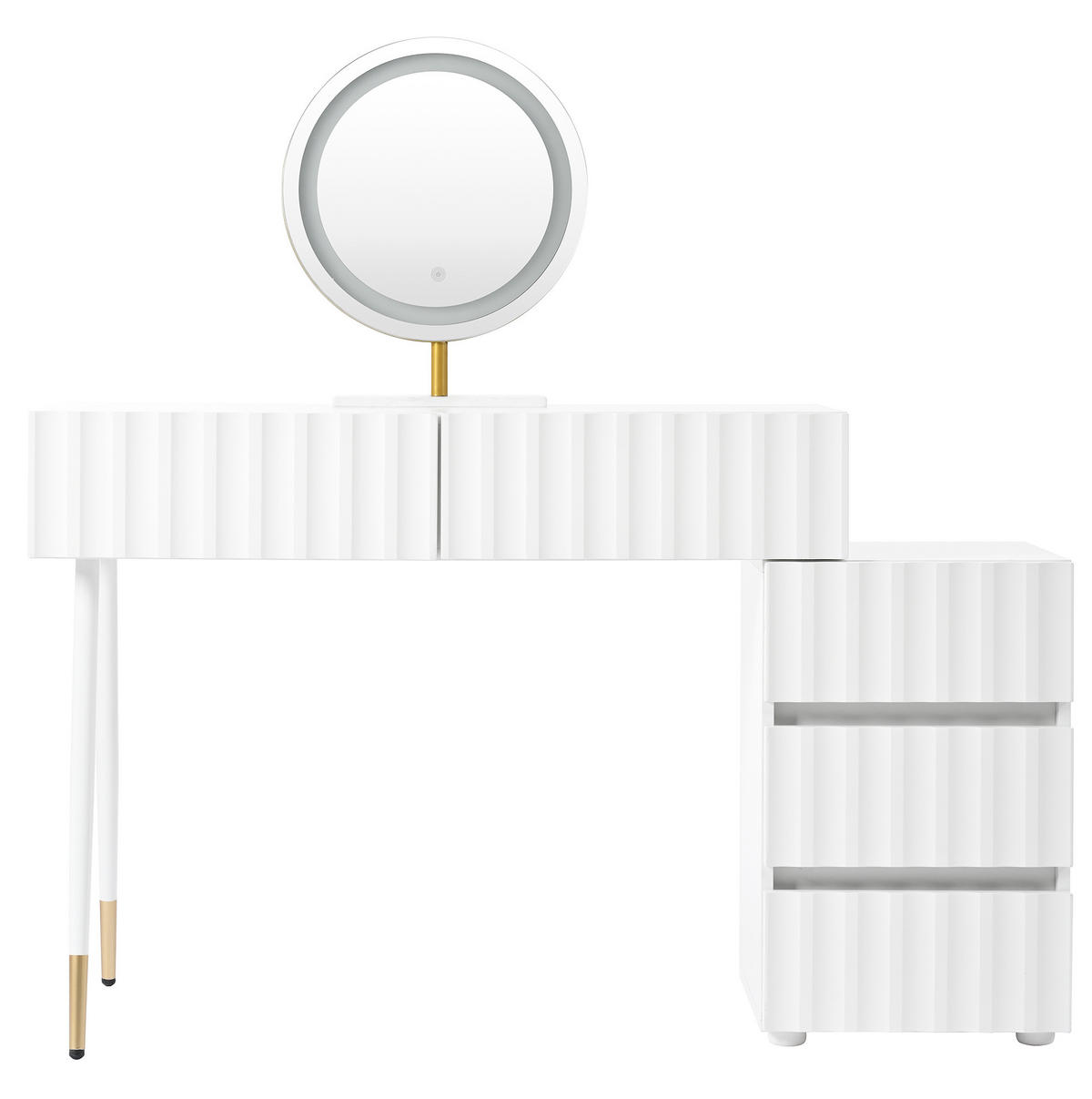 SCHMINKTISCH 100/40/127 cm Weiß mit LED-Beleuchtung und 5 Schubladen - Weiß, Holzwerkstoff (40/127/135cm) - OKWISH