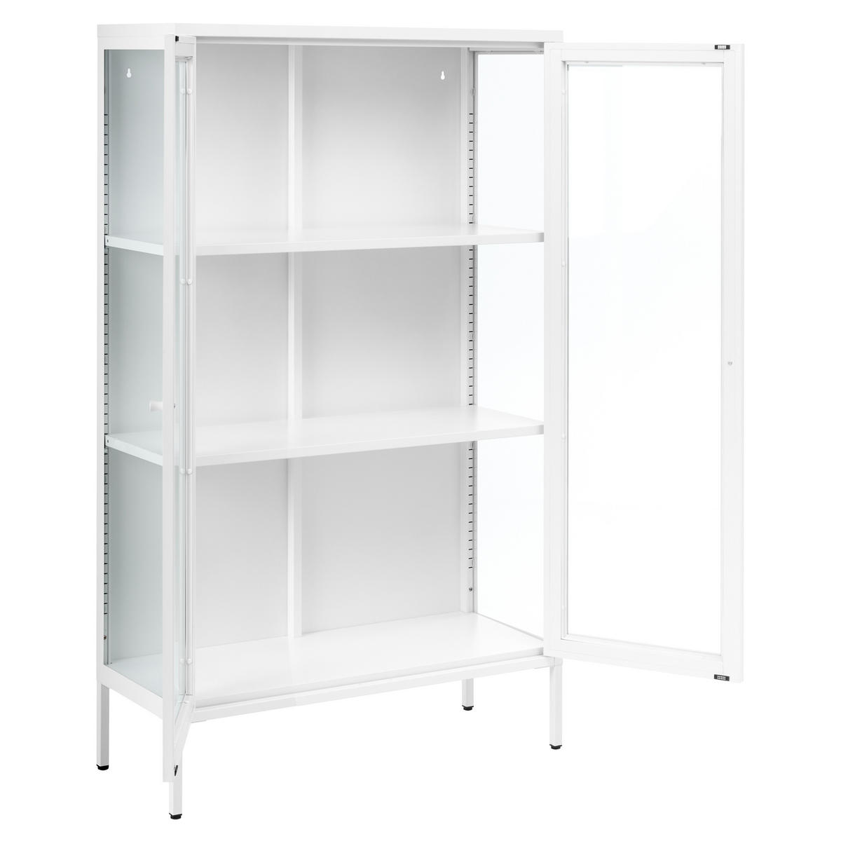 VITRÍNA se skleněnými dveřmi Kov 90 cm Bílá Nash - bílá, kov (90/150/35cm) - Beliani