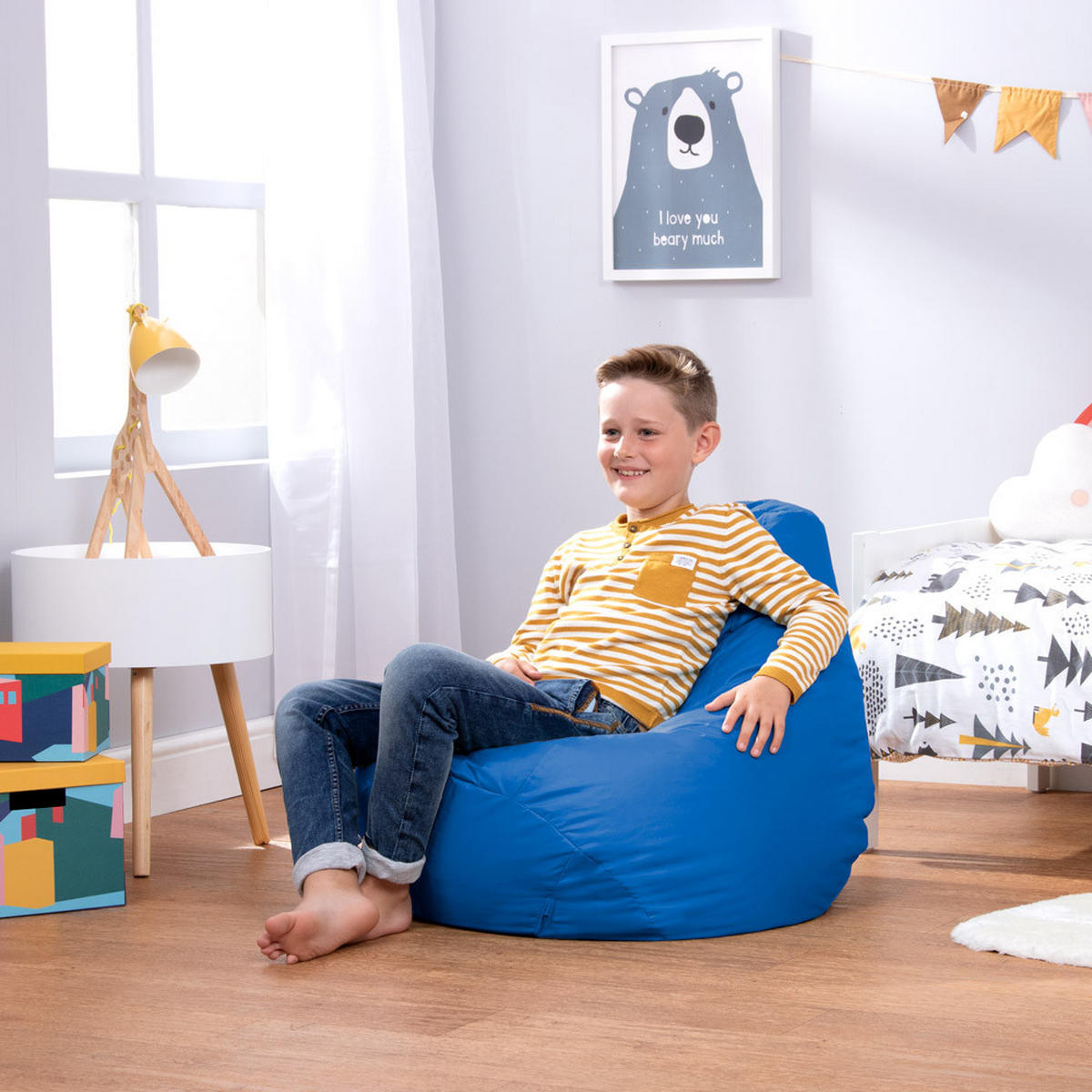 OUTDOORSITZSACK Liegestuhl für Kinder - Blau, Kunststoff (69/59/65cm) - Veeva