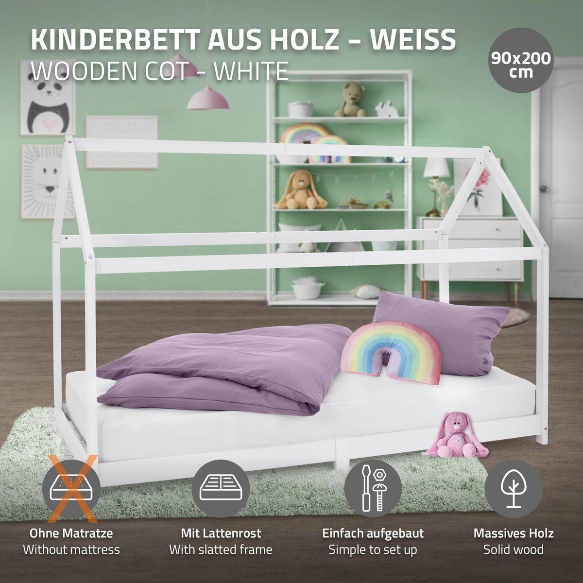 KINDERBETT mit Dach 90x200 cm Weiß - Weiß, Holz (90/200cm) - ML-DESIGN