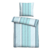 BETTWÄSCHE-GARNITUR Renforcé Längsstreifen taubenblau, 155x220 cm + 80x80 cm - Blaugrau, Textil (155/220cm) - Castell