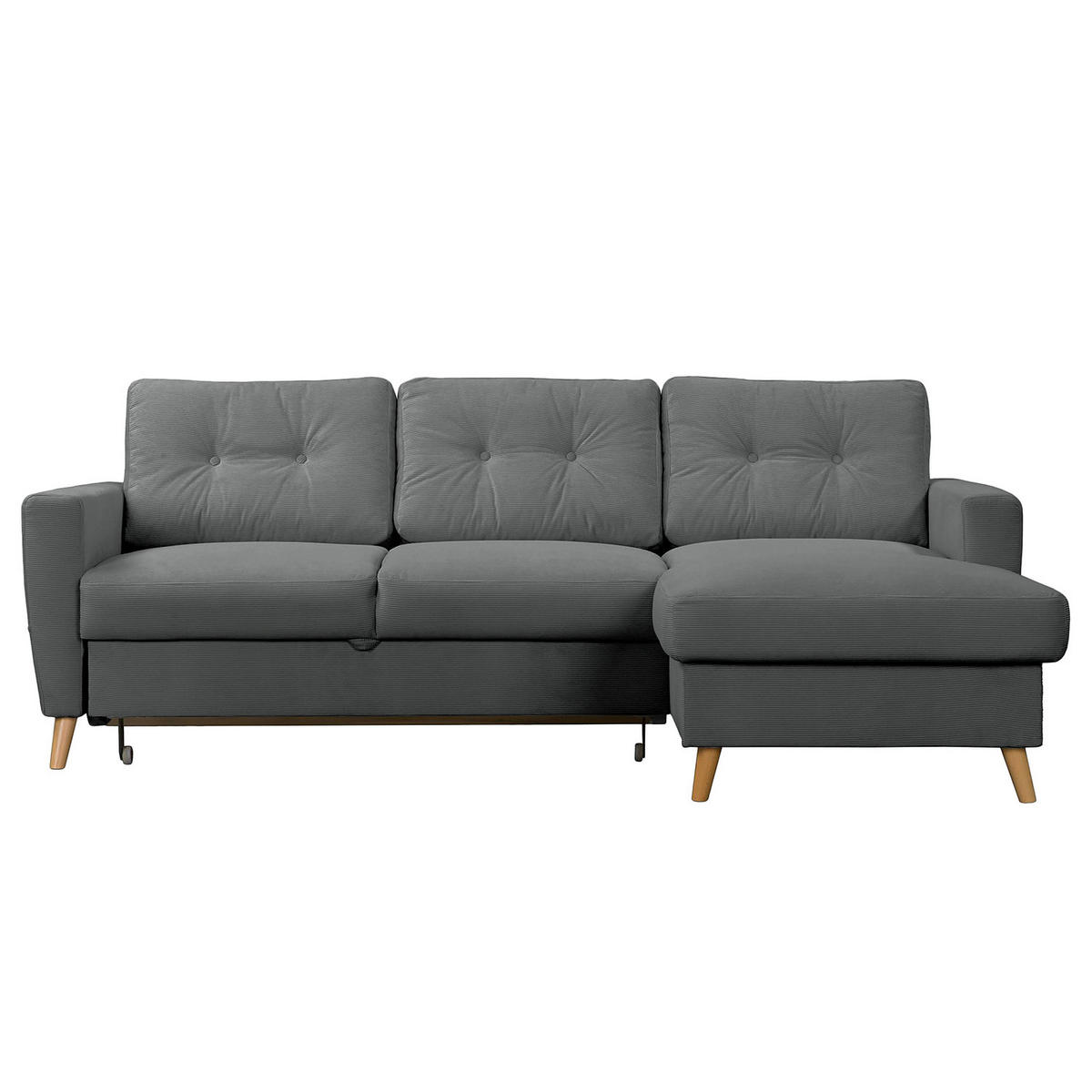 ECKSOFA mit Longchair - Anthrazit/Braun, Holz/Textil (223/148cm) - home24