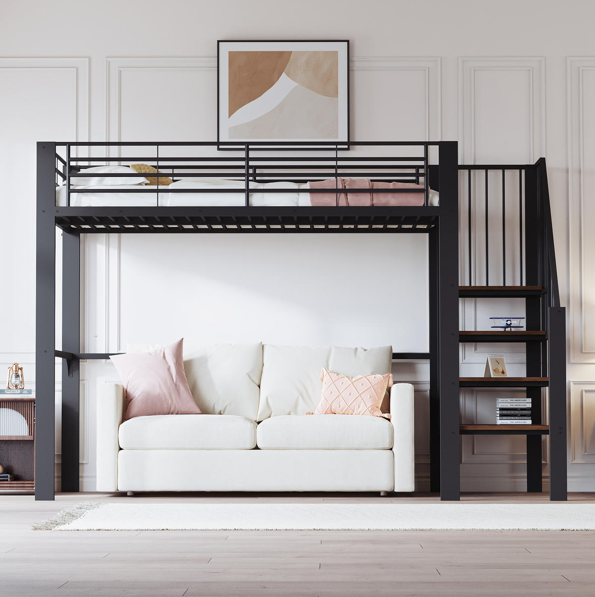 HOCHBETT 90/200 cm in Schwarz aus Metall-Holzwerkstoff – mit Treppe und Stauraum - Schwarz, Metall (90/200cm) - BEAOK