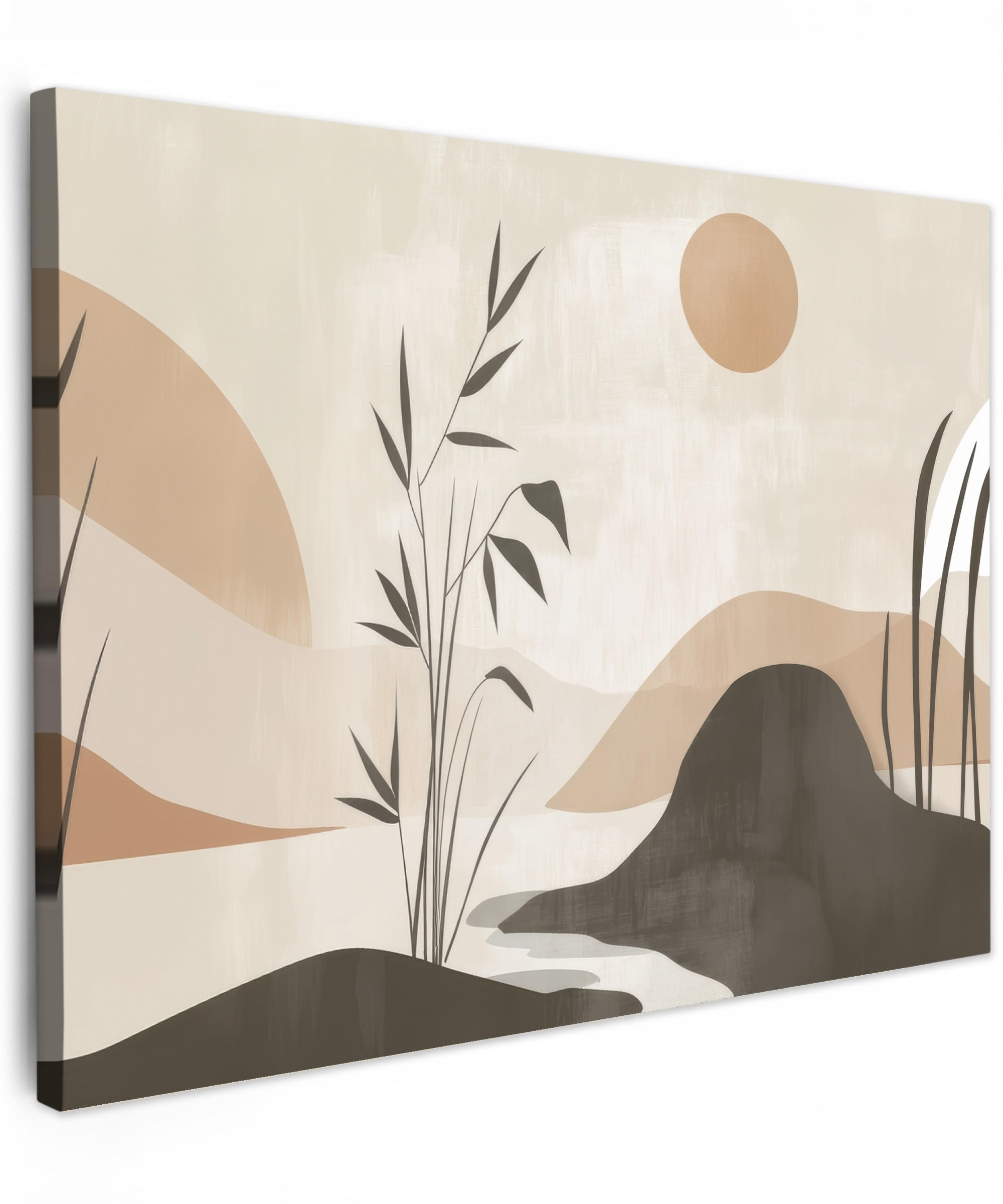 LEINWANDBILD Japandi - Landschaft - Beige Wandbilder 80x60 cm - Cognac, Textil (80/60cm) - MuchoWow