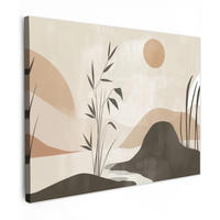 LEINWANDBILD Japandi - Landschaft - Beige Wandbilder 80x60 cm - Cognac, Textil (80/60cm) - MuchoWow