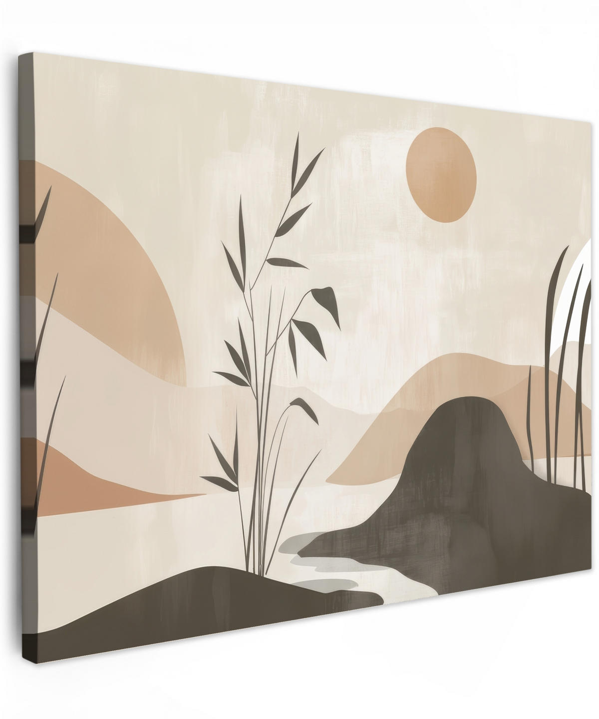 LEINWANDBILD Japandi - Landschaft - Beige Wandbilder 80x60 cm - Cognac, Textil (80/60cm) - MuchoWow