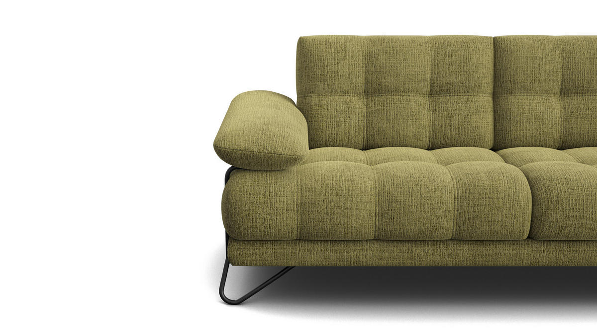 SOFA BUBBARA 2,5-Sitzer, olivgrün - Schwarz/Olivgrün, Holz/Textil (215/87/96cm) - Courtois Laville