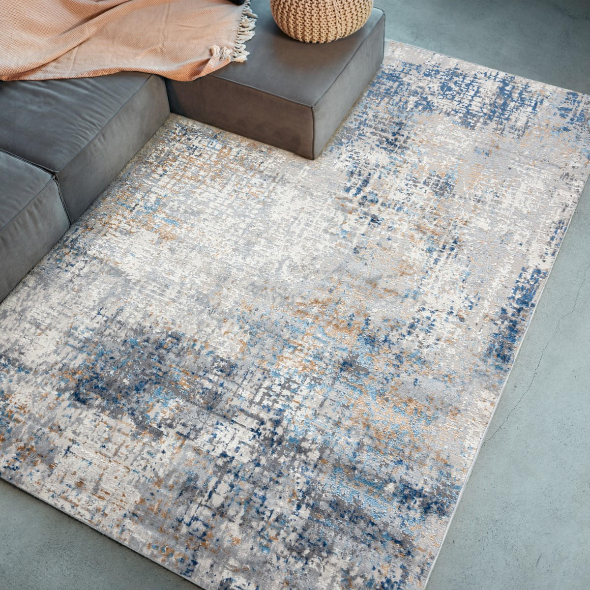 KOBEREC béžový grafitový krémový - 200 x 300 cm - modrosivá, textil (200/300cm) - Mazovia