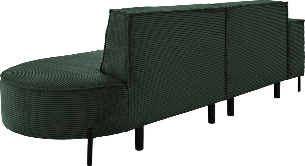 ECKSOFA Hana Loft 3-Sitzer Ecke Links, Cordstoff Chenille, Dunkelgrün 241/80/168 cm - Dunkelgrün/Schwarz, Textil/Metall (241/168cm) - WFL GROUP