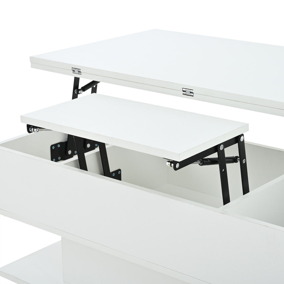 COUCHTISCH 100/50/51,5 cm mit Steckdose und USB-C in Weiß, höhenverstellbar mit Stauraum - Weiß, Holzwerkstoff (100/50/51.5cm) - OKWISH