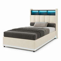 POLSTERBETT 90/200 cm mit Kopfteil-Aufbewahrungsfächern, USB-Ladestation & doppelte LED-Beleuchtung, Stauraum-Polsterbett mit Bettkasten - Beige, Holz/Metall (90/200cm) - Joyfair