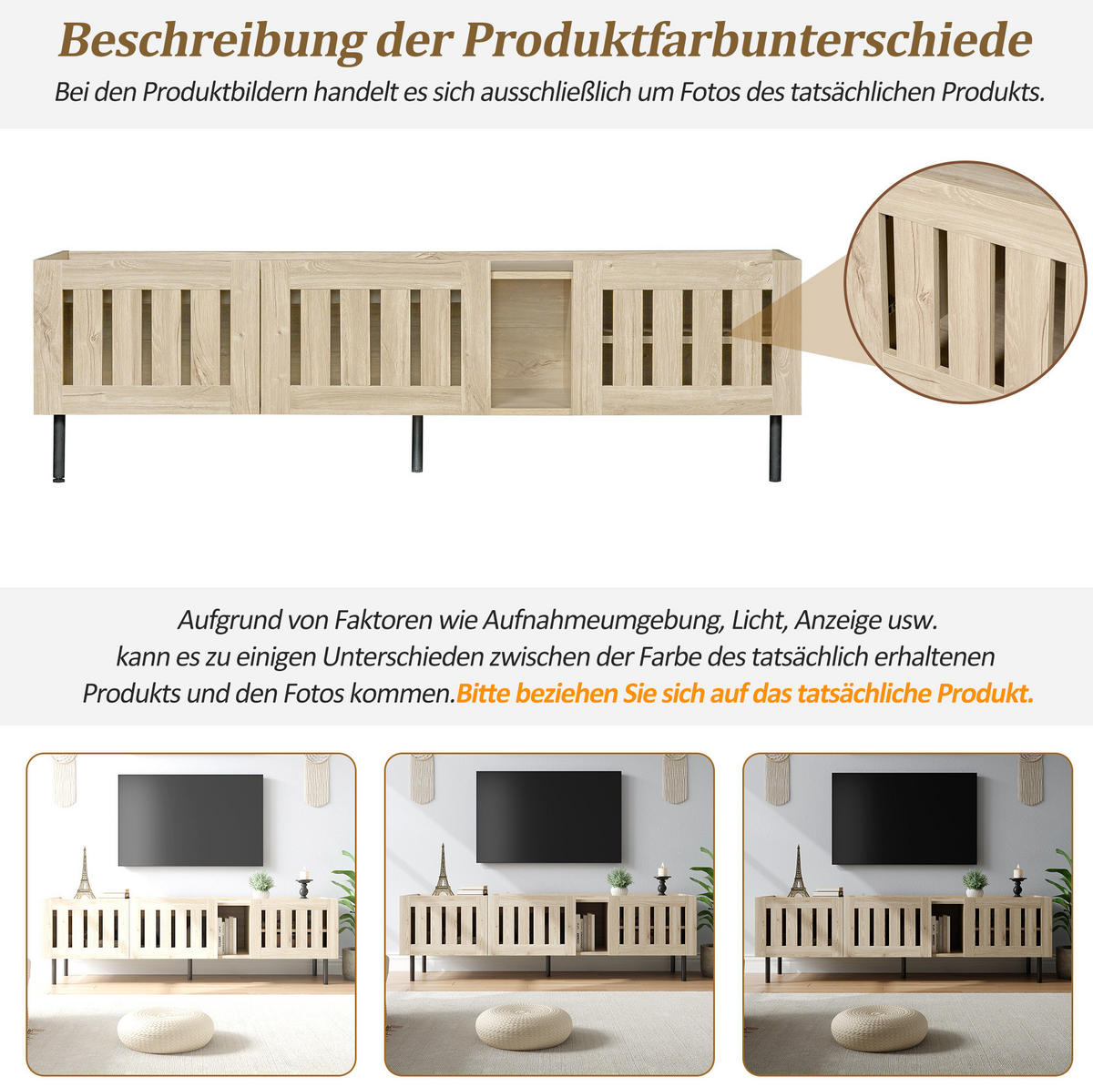 TV-LOWBOARD 160/40/47 cm mit 3 Türen und Kabeldurchlass in Natur - Hellbraun, Holzwerkstoff (160/47/40cm) - BEAOK